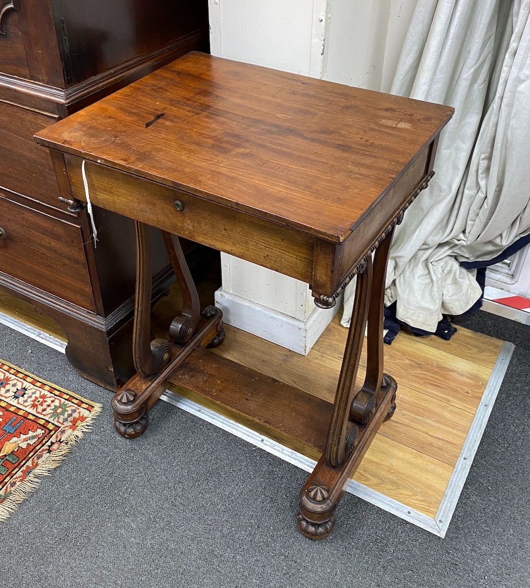 A Regency rectangular mahogany work table, width 50cm, depth 40cm, height 72cm